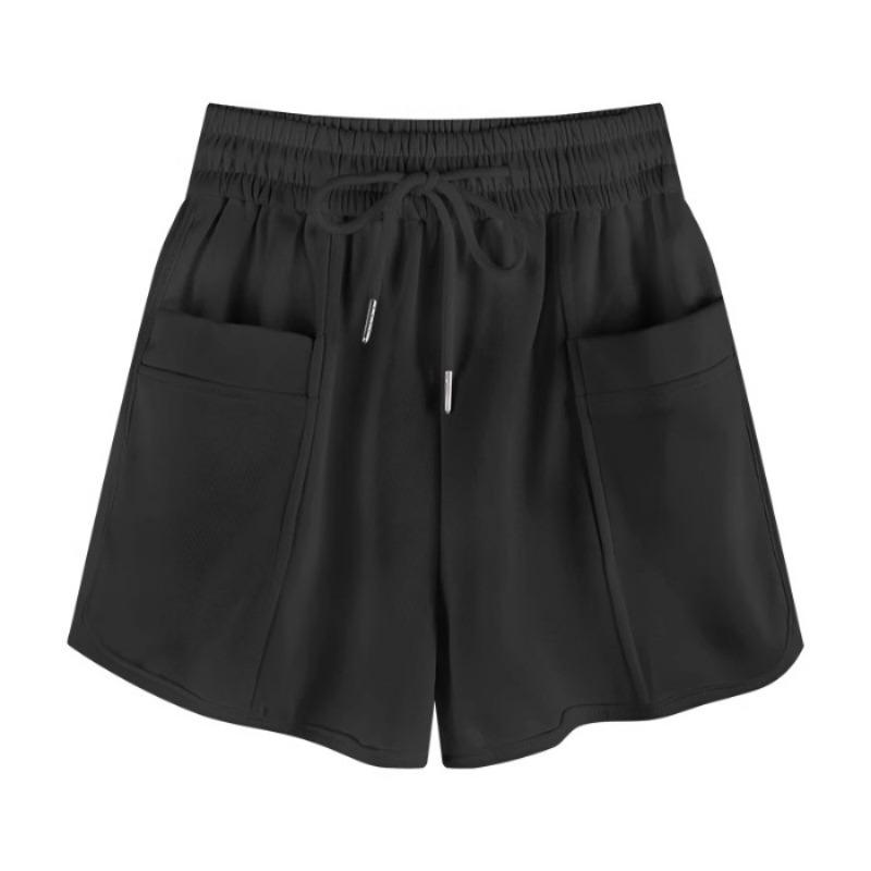 Plus Size High Waist Loose Wide Leg Women Summer Casual Outer Wear Shorts S чёрный