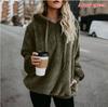 Women's Fashion Winter Fleeces Warm Plush Hooded Hoodies Loose Casual Solid Color Jacket Pullovers Plus