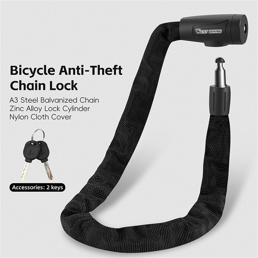 WEST BIKING 0705114B0000 Bicycle Steel Chain Lock 70cm Anti-Theft MTB Electric Bike Lock