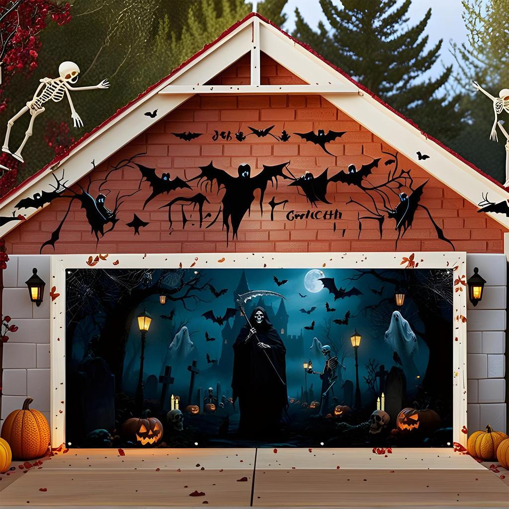 Garage Door Covers Decorative Scary Garage Door Decor Wall Backdrop Hangable For Outdoor Home Holiday Party Lawn Yard Garden