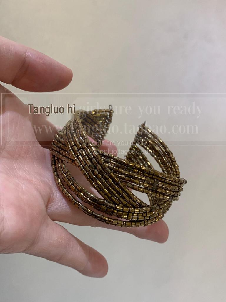 European & American Geometric Multi-Layer Open Bangle: Vintage Exaggerated Diamond-Inlaid Bracelet Light Luxury for Women