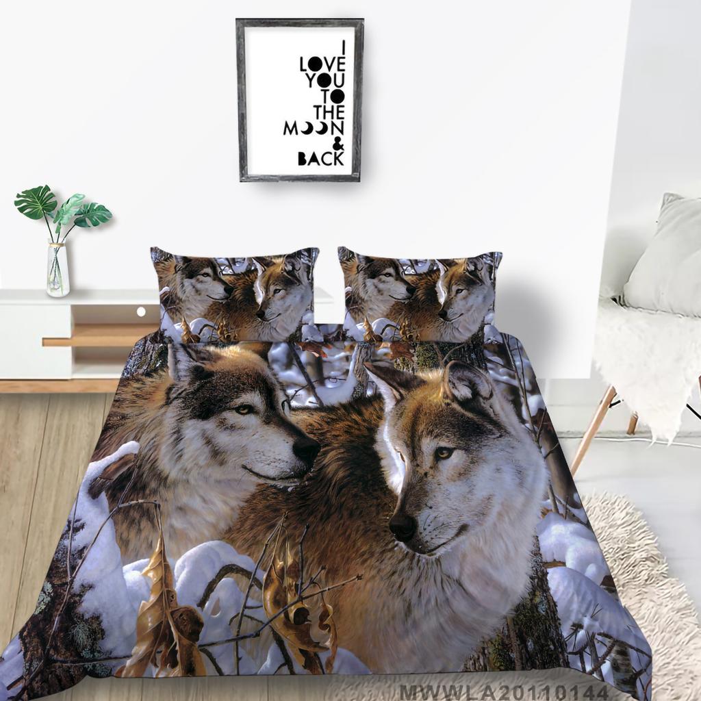 3D Wolf Print Pillowcase and Quilt Cover Full Size Bedroom Home Bedding Set Fashion Home Bedding Gift