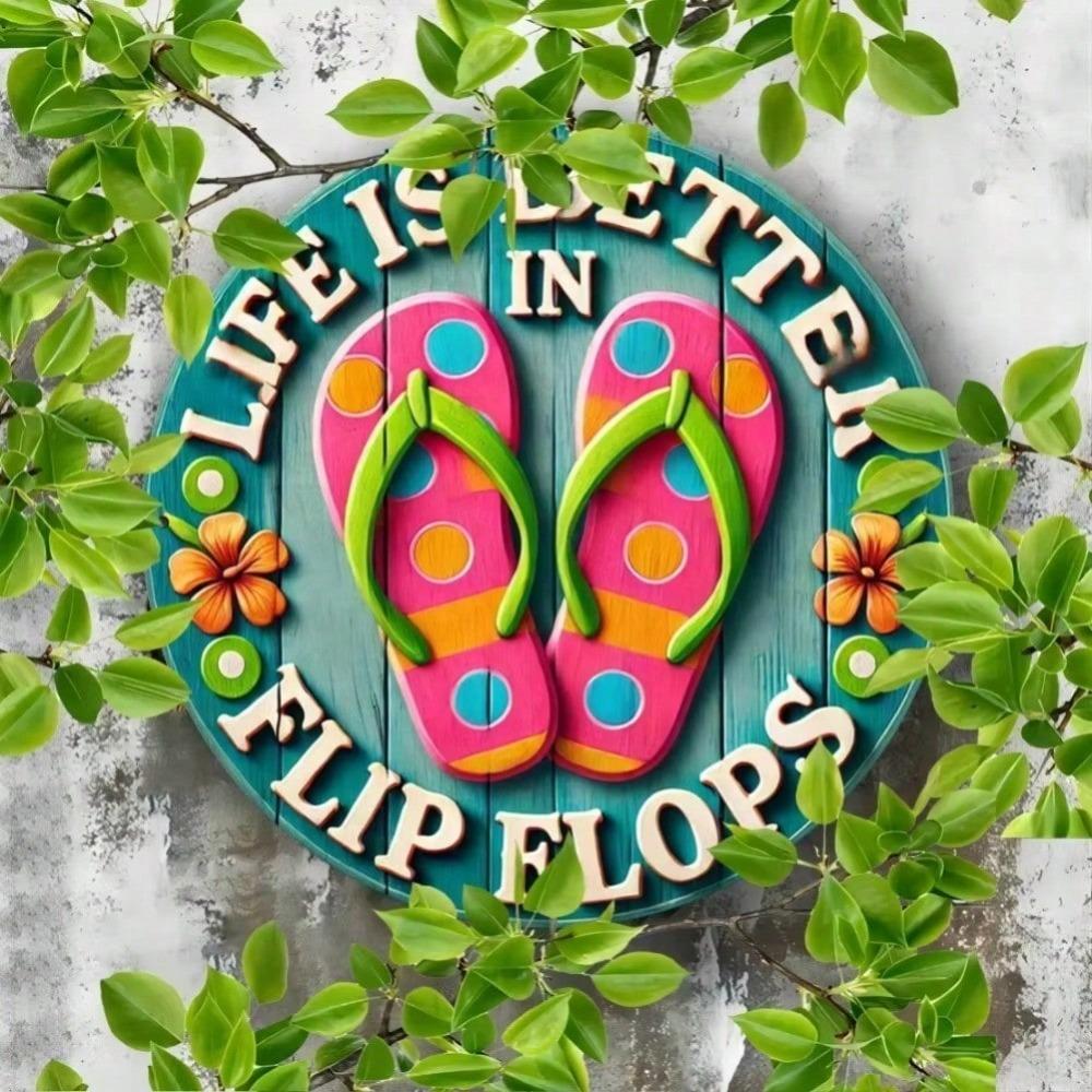 Functional Flip Flops Sign Life Is Better 3D Colorful Wall Decor With Hidden Key Holder For Entryway Home