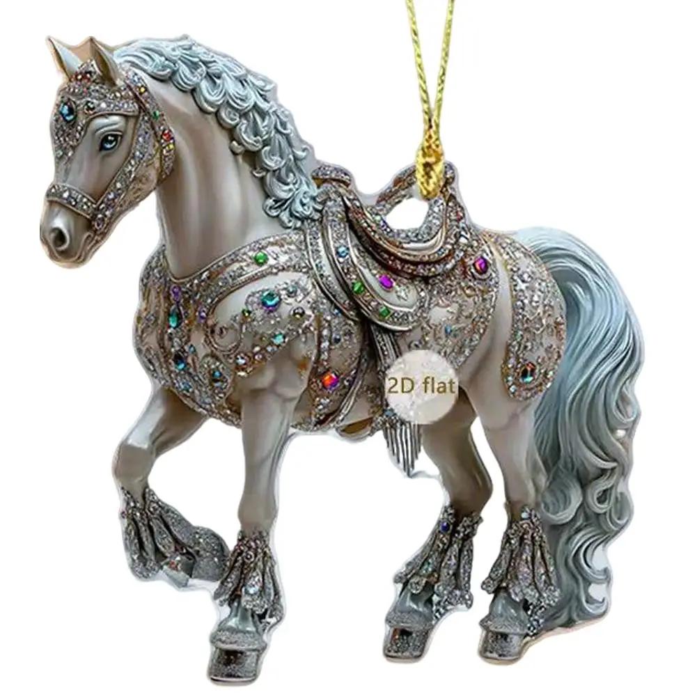 2D Acrylic Horse Year Hanging Pendants Christmas Tree Xmas Horse 2026 Decoration Hanging Rhinestones Ornament W3H1
