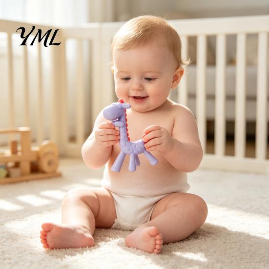 Soothing Toy for Teething Babies Baby Giraffe Infants, Food-Grade Silicone Chew Stick Gum Relief, Teether BPA-Free 0-12 Months, Soft Massage