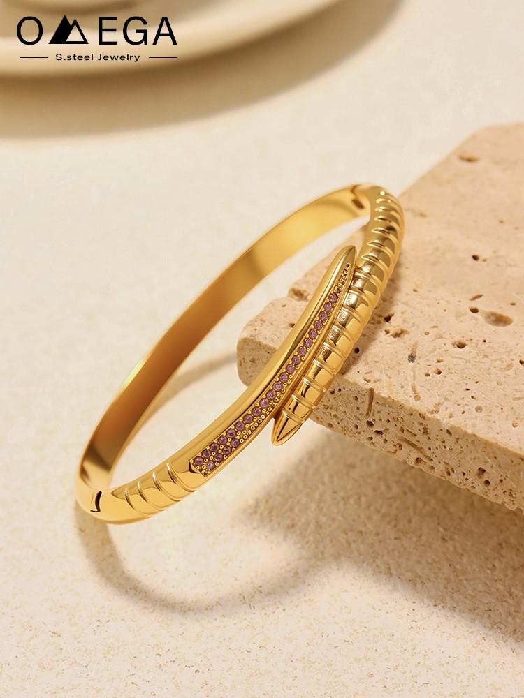 Snake Tails Shape Stainless Steel Bracelet Bangles For Women 18k Gold Plated With Shiny Zircon Luxury Women's Bracelets Bangle