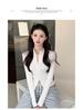 Women's Slimming Double Zipper Knitted Jacket with Stand Collar - Versatile Long Sleeve Cardigan for Spring and Autumn.