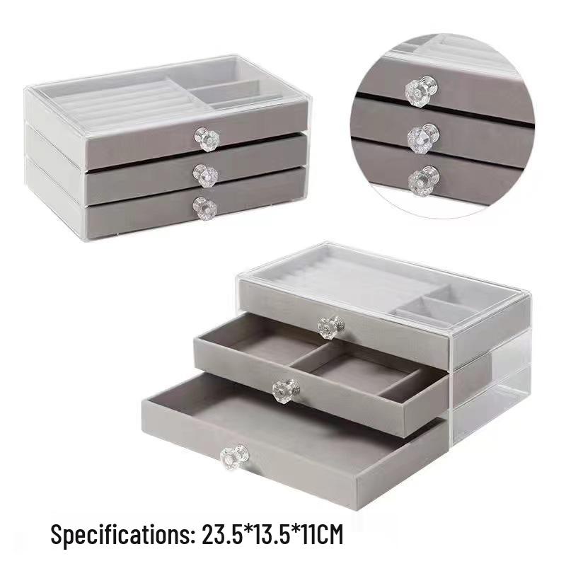 Three-Layer Acrylic Jewelry Storage Box - Drawer Style for Earrings, Rings, Necklaces, and Bracelets