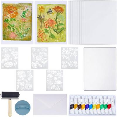 2025 Trend Reusable Gelatin Print Plate 12.7X17.8 Cm/5X7 Inch Gel Printing Kit Stencils, Acrylic Paint, Essential Tools For Adul