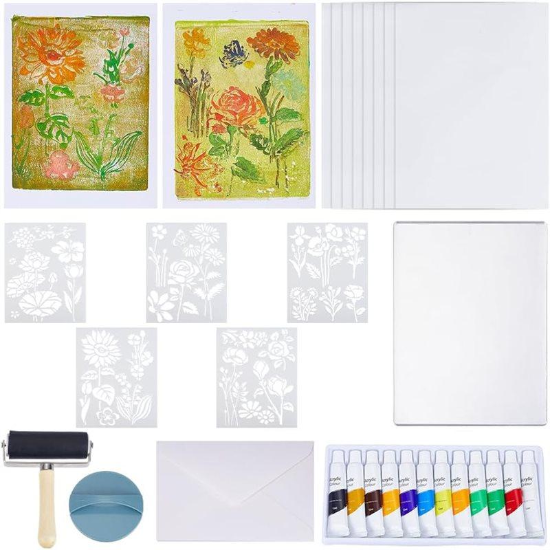

2025 Trend Reusable Gelatin Print Plate 12.7X17.8 Cm/5X7 Inch Gel Printing Kit Stencils, Acrylic Paint, Essential Tools For Adul