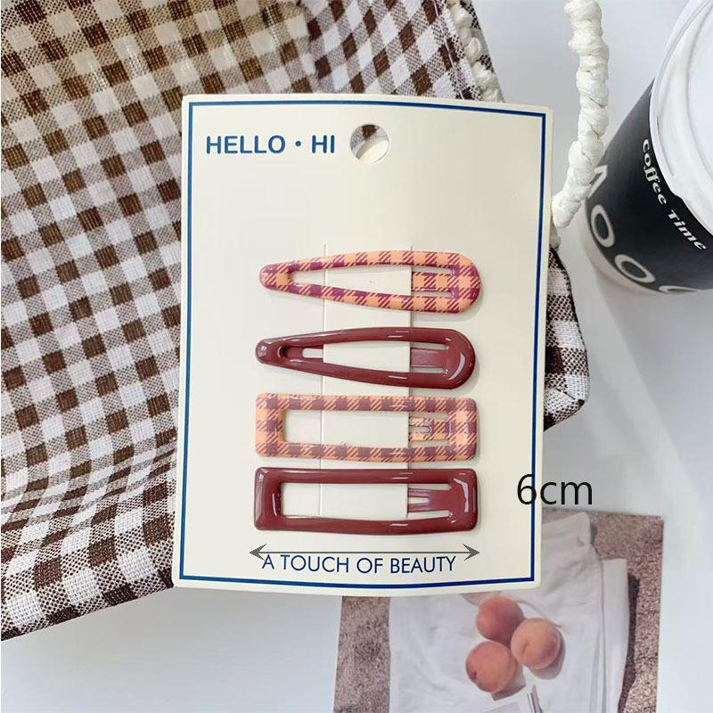 4Pcs/Set Retro Morandi Plaid Bb Hair Clips Daily Side Bangs Clip Baby Hairpin For Women And Girls Hair Accessory