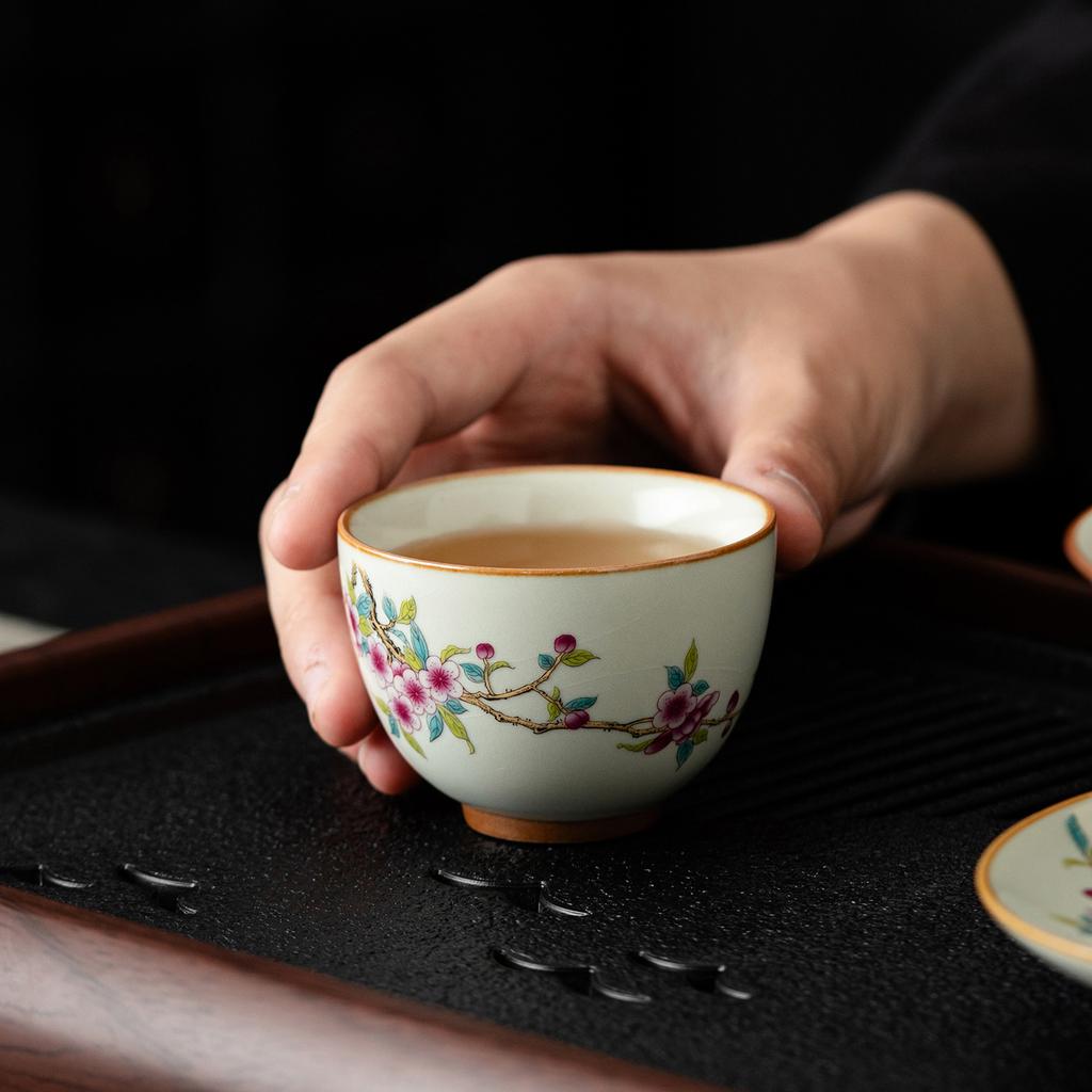 Ru kiln cover bowl teacup Kung Fu tea set   new household Chinese ceramic tea high-end tea set