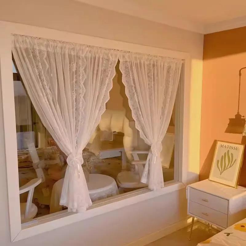 French Lace Door Curtain, Partition Curtain, Bedroom Blocking Curtain, Gauze Curtain, Opaque To Light, No Punching, Small Window, Short Curtain