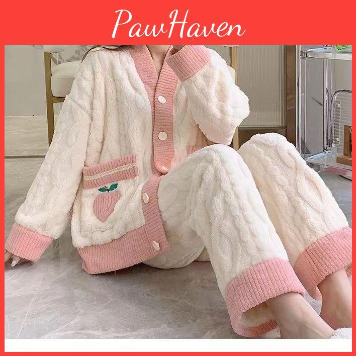 Womens Casual Thickened Pajama Colorblock Set Long Sleeve Round Neck Top Pants Comfortable Relaxed Fit For Fall Winter