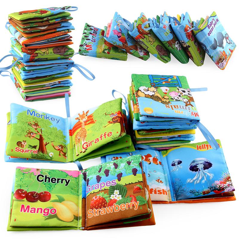 Baby Cognitive Cloth Book Educational Early Education Can'T Tear English Forest Marine Animal Palm Book Bb Device A Set Of 6