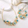 Imitation Pearl Blue Enamel Starfish Shell Coral Necklace Bracelet Set For Women Men Summer Sea Animal Beach Party Jewelry Set