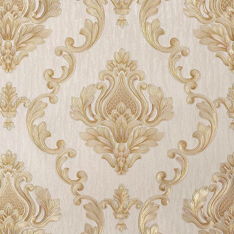 Tmavě modrá 3D evropská tapeta s velkými květinami, pozadí do ložnice a obývacího pokoje, hotel, luxusní damašková reliéfní tapeta