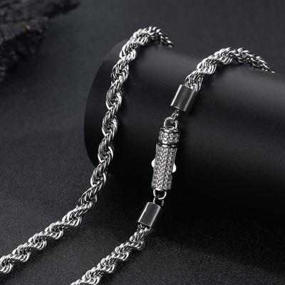 Europäischer und amerikanischer Stil Diamantenbesetzte Schnalle 6mm Edelstahlkette Geflochtene Kette Unisex Halskette Hip-Hop Accessoires Titanstahl