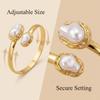 Vintage Baroque Imitation Pearl Jewelry Set for Women Metal Gold Color Open Cuff Bangle and Ring Party Daily Wear Jewelry Gift