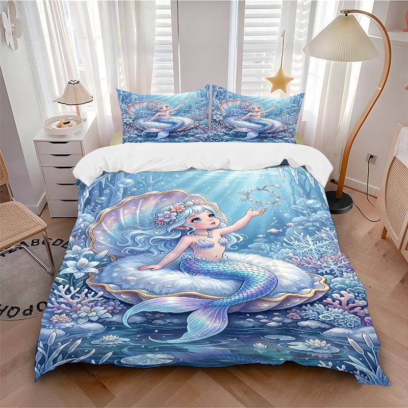 Mermaid Shell Garden Print 3Pcs Bedding Setduvet Cover With 2 Bedropillowcase Home Birthday Gift