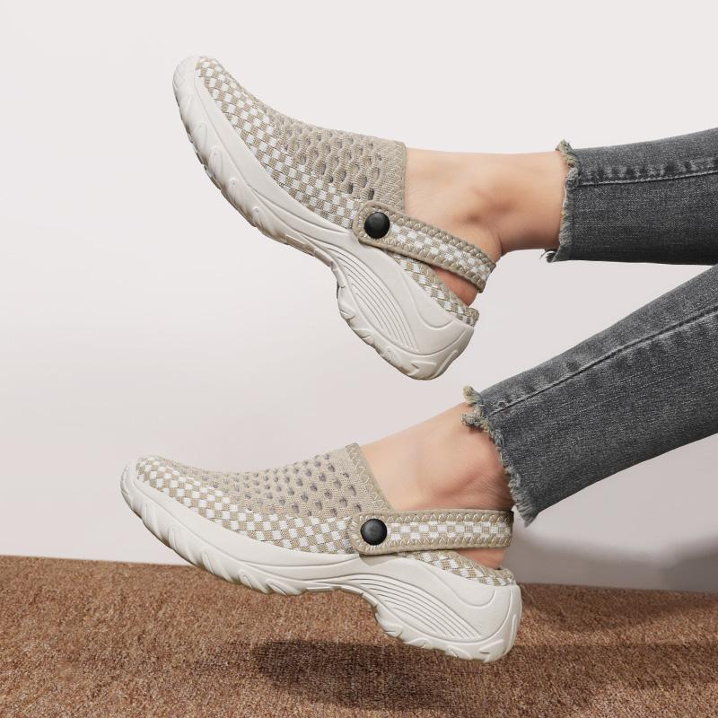 Women Round-toe Half Slippers Breathable Mesh 2 in 1 Slippers Ladies Elastic Casual Walking Shoes Lightweight Slip-ons