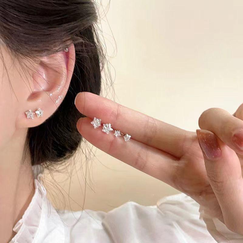 S925 Exquisite Zircon Five-Pointed Star Stud Earrings Women'S Light Luxury High-End Trendy Simple And Versatile Earrings