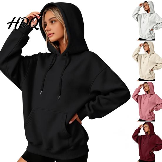 Activewear for Running And Travel Women Oversized Pullover Hoodie Cotton Blend Long Sleeve Sweatshirt Adjustable Sweatshirt with Pocket Drawstring