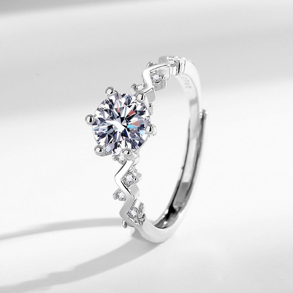Best-Selling Zirconia Imitation Moissanite Six-Prong 1 Carat Adjustable Wedding Ring for Women