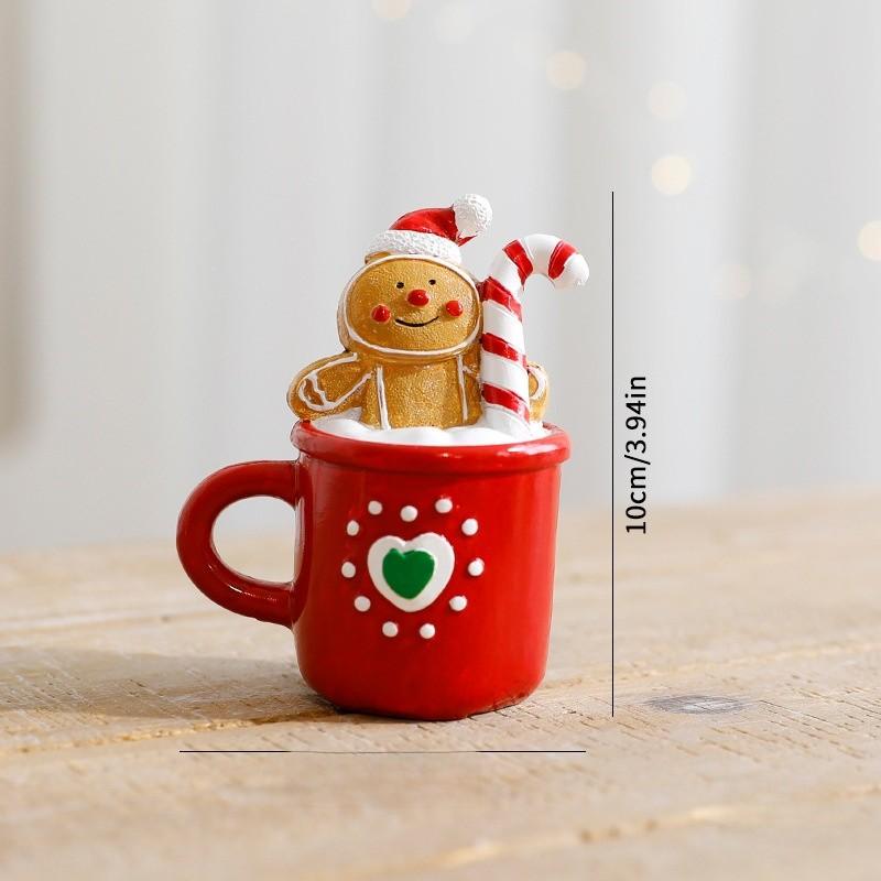Christmas Resin Statue Gingerbread Snowman Elder Tea Cup Festive Decor Tabletop