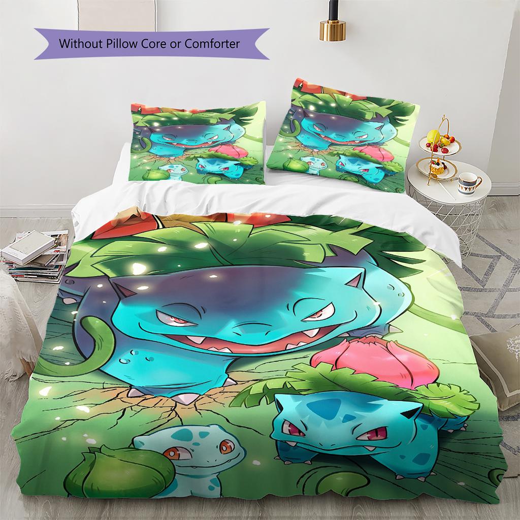 Biancheria da letto con motivo Bulbasaur Decorazione per la casa Regalo di compleanno (1 * copripiumino + 2 * federa, senza nucleo)