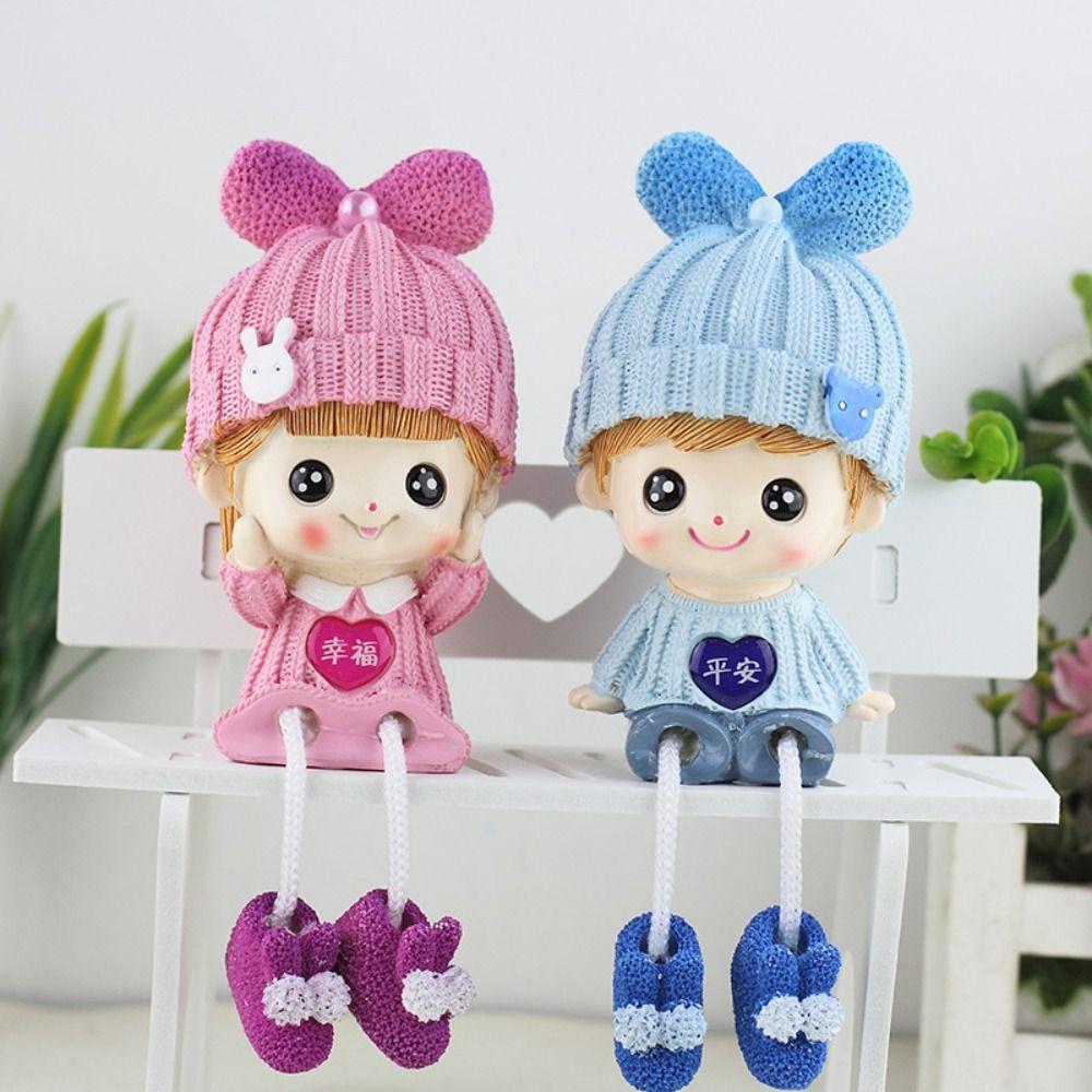 1Pair Boy and Girl Couple Dolls Decor Love Heart Cartoon Couples Figurines Dollhouse