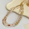 French Vacation Style Colorful Natural Stone & Freshwater Pearl Beaded Necklace for Women, Minimalist Unique High-End Choker