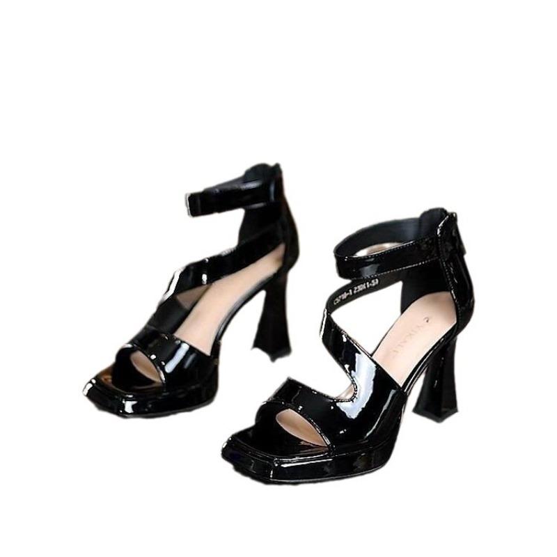 Ladies' Sexy Temperament Thick High Heels Shoes Fashionable Bags Zippered Women Shoes Comfortable Breathable Square Sandal