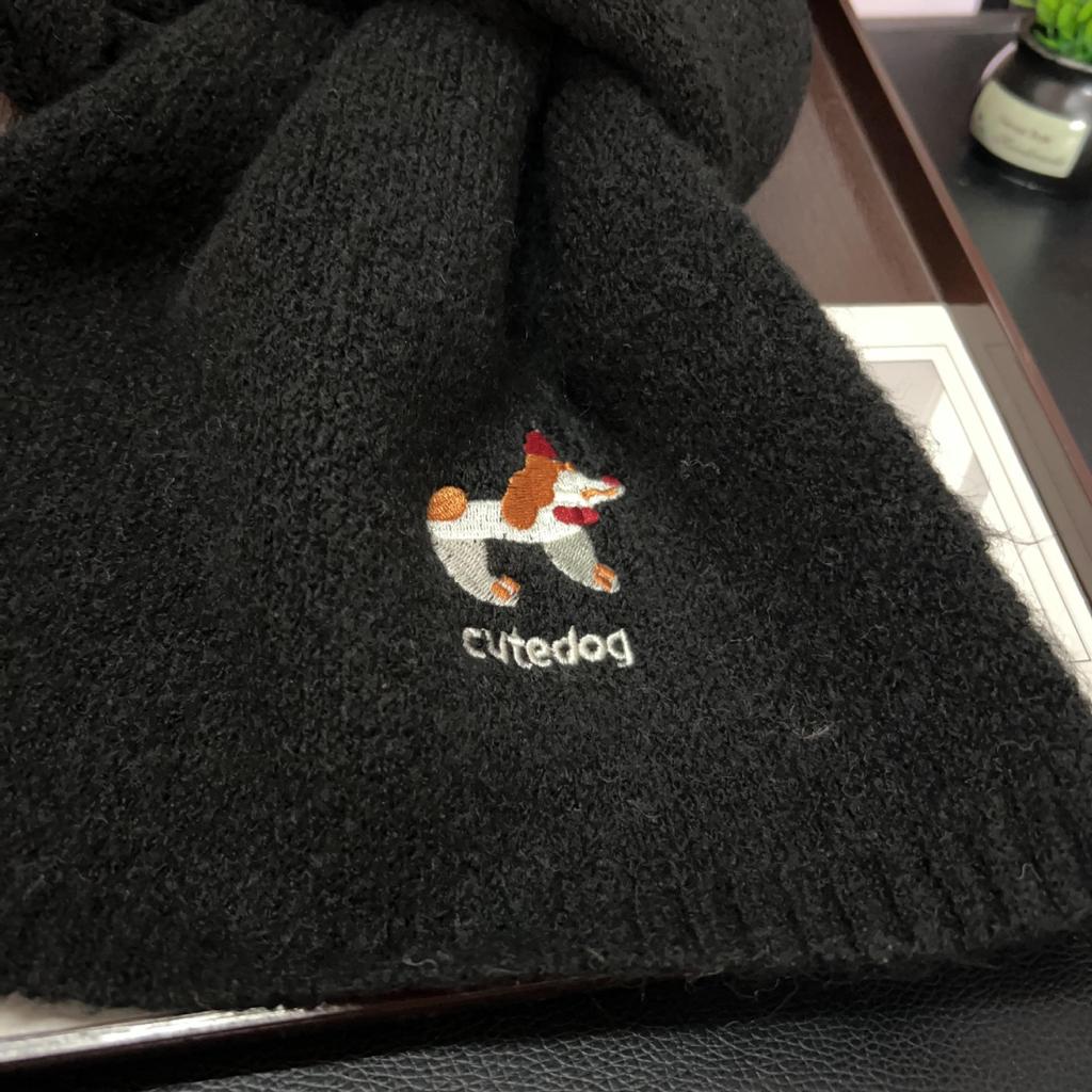 2025 Winter Japanese Cute Puppy Embroidery Scarf for Neck Protection