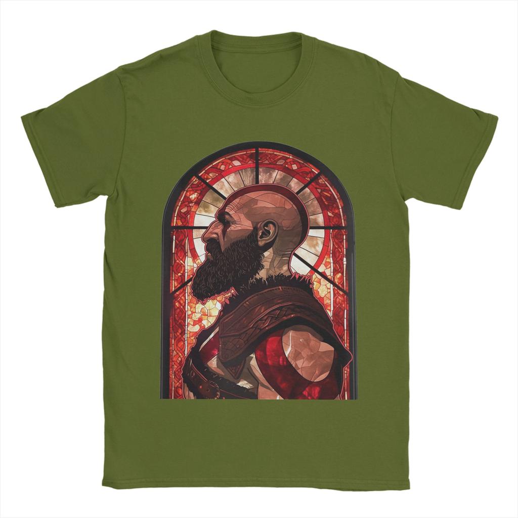 Unisexs TShirt Stained Glass Kratos God Of War Vintage Cotton Tees Short Sleeve T Shirt Crewneck Clothes New Arrival
