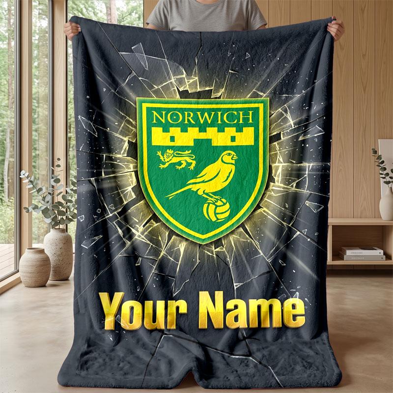 Norwich City Benutzerdefinierter Name Text Flanelldecke Fußball Logo Personalisierte Fleece-Kuscheldecke Besonderes Geschenk für Sofa Schlafzimmer Zuhause