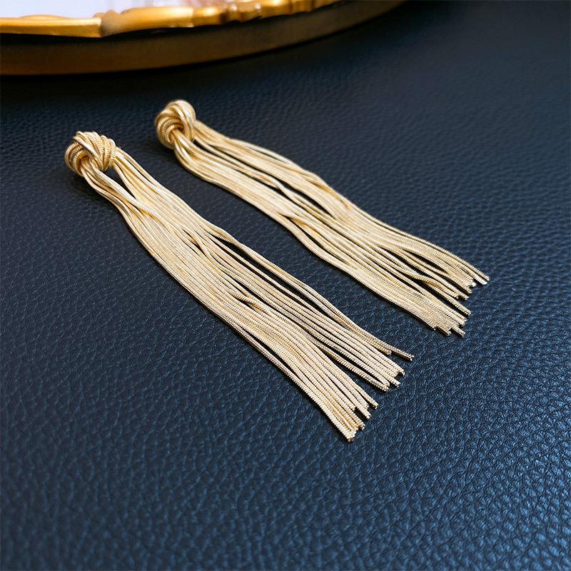 Statement Fashion Knot Long Tassel Earrings For Women Personality New Metallic Jewelry Wholesale
