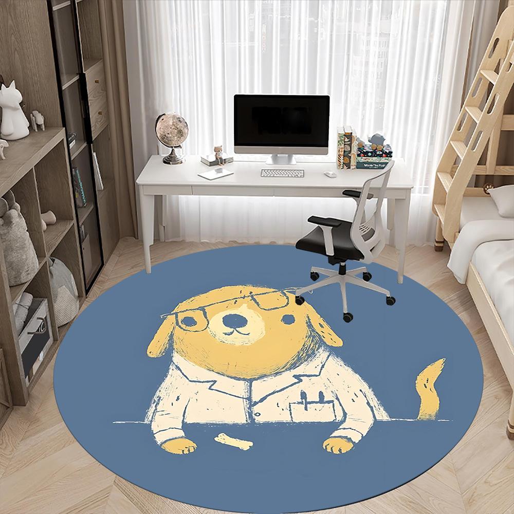 1pc Doggie Labcoat Office Round Area Rug, Under Office Chairs Bedroom Living Room Home Decor, Room Deco