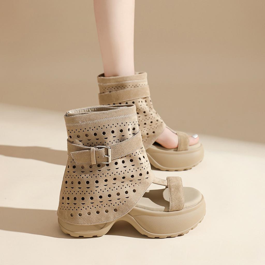 Small Summer Thick-soled Hollow Boots Fashionable Versatile and Beautiful Cool Boots Women's Casual Short Trousers Heightening Shoes