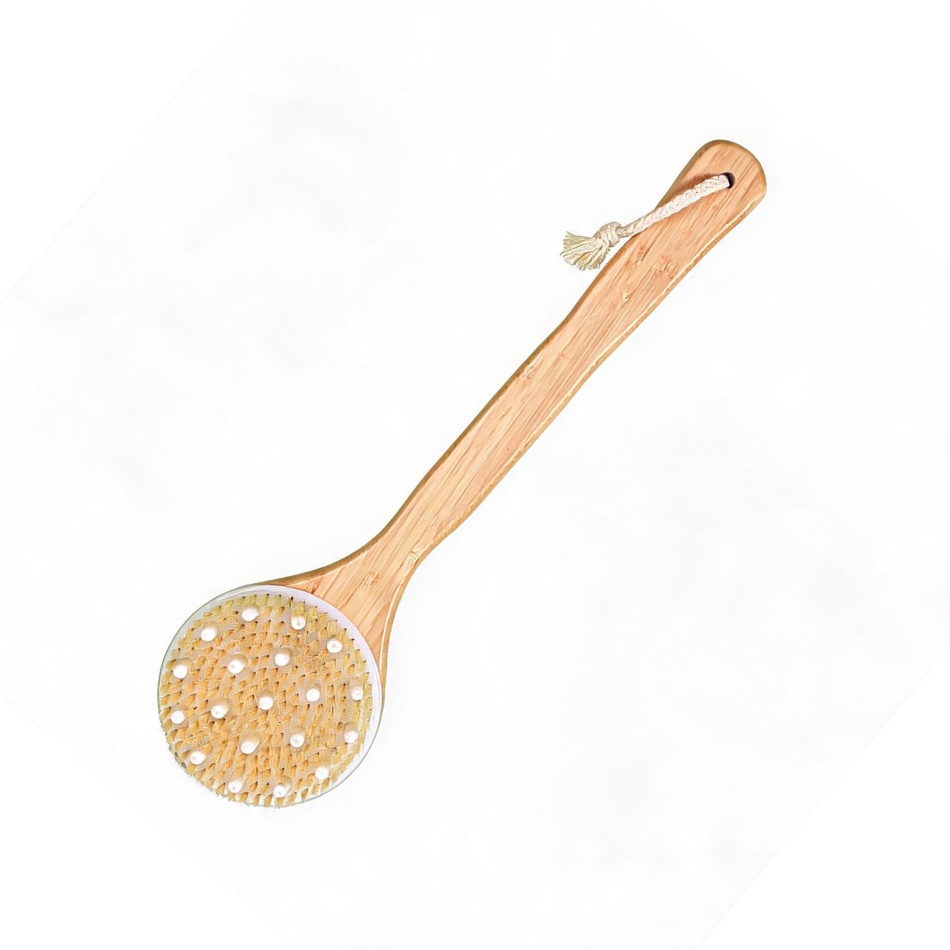Natural Bristle Long Handle Bath Brush - Back Scrubber & Exfoliating Body Dry Brush