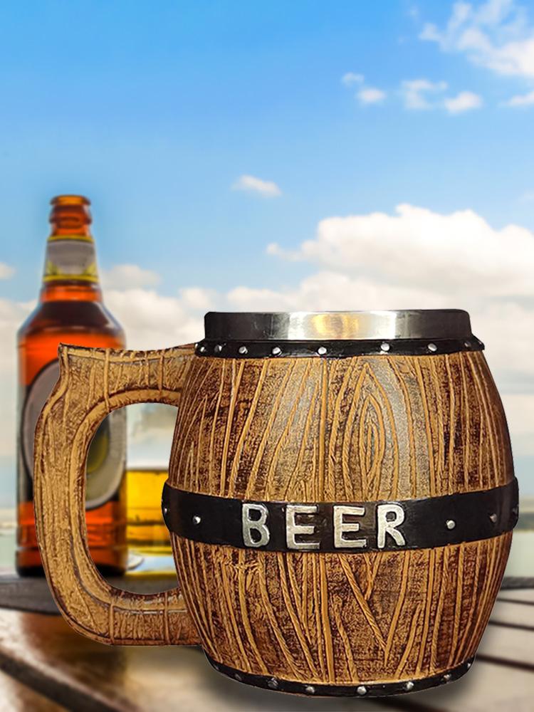 Stainless Steel Large-Capacity Beer Wooden Barrel Mug Big Wine Mug Creative Kitchen Cafe Pub Drinking Utensils