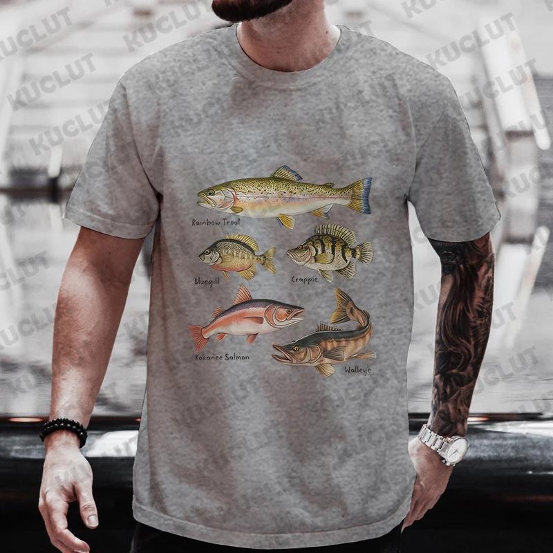Summer Men T Shirt Street Style Retro Hiphop Fish Cartoon Short Sleeved T-shirt Men Women Top Fisherman Vintage Oversize T Shirt