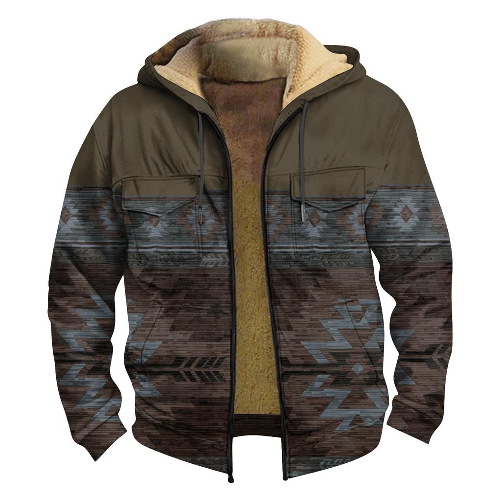 Men'S Winter Zipper Hooded Fleece Sweatshirt With Patch Pocket Casual Jacket