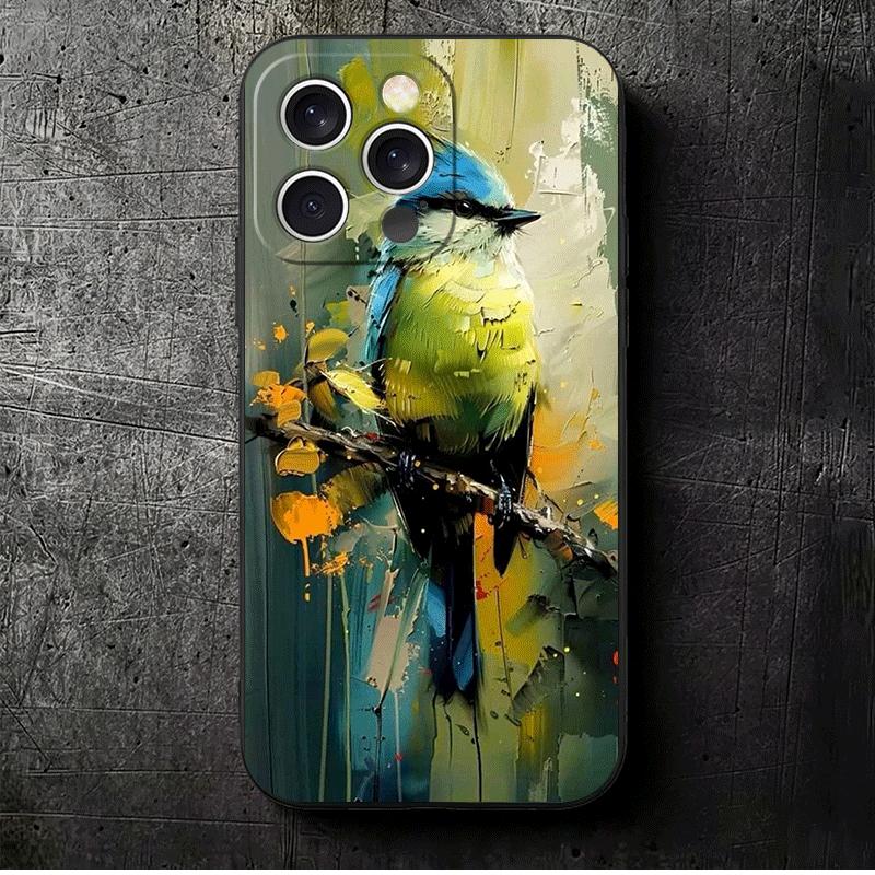 

Bird Oil Painting Style Soft Phone Case for iPhone 16 16E 17 Air 15 Pro Max 14 Plus 13 Mini 11 12 7 Black Cover Back Shell iPhone 13 Pro Max