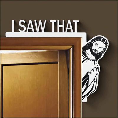 1pc I Saw That Jesus Door Sitter Creative Metal Door Corner Decoration for Funny Home Decor and Door Sitter Decoration