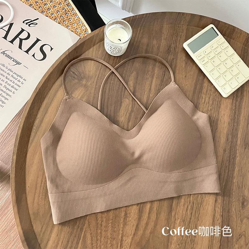 Traceless cool feeling cross halter beautiful back underwear women's thin thin shoulder straps suspenders gather summer tube top integrated bra