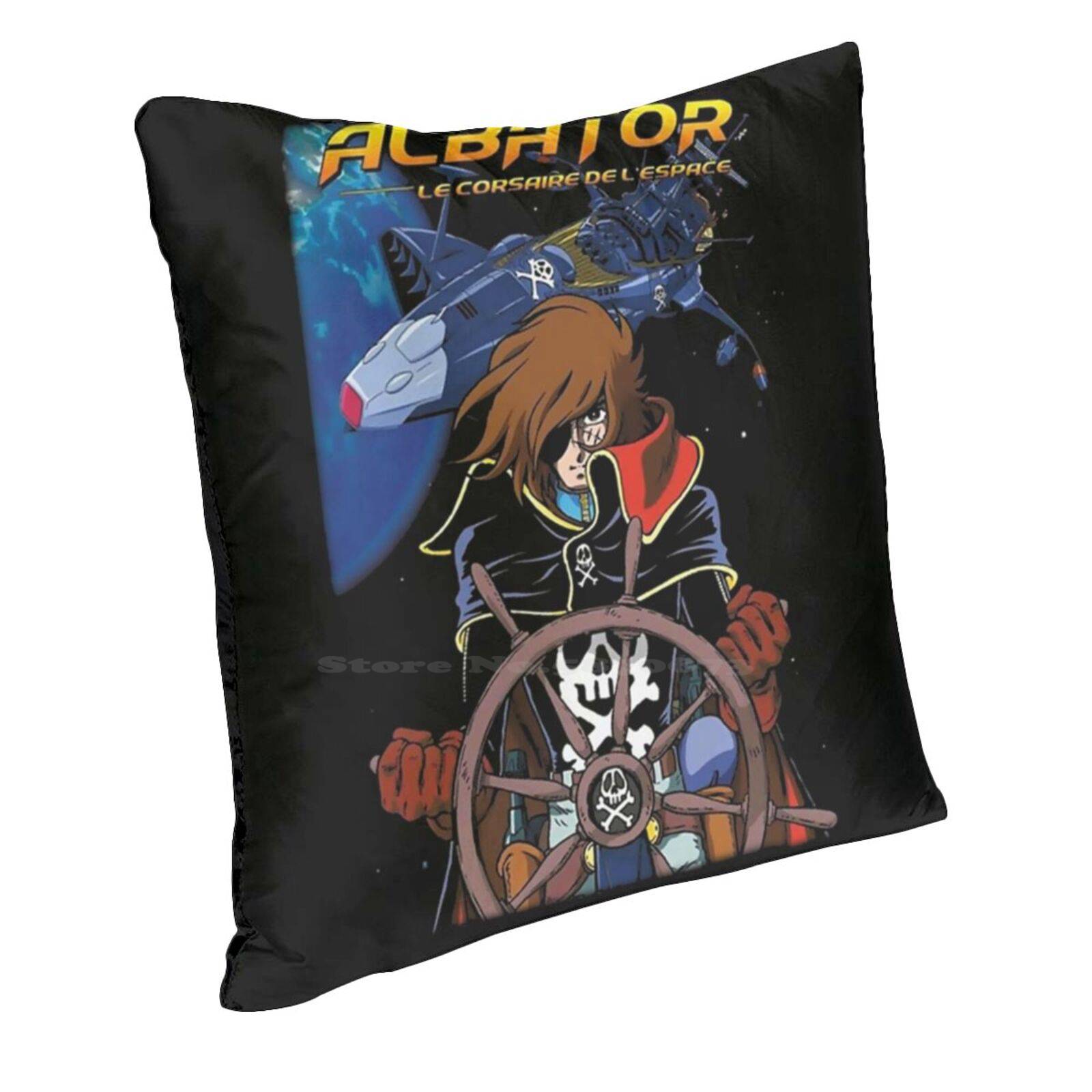 Albateur Essentiel Pillow Cover Hug Pillowcase Anime Manga Space Pirate Captain Harlock Pirates Spatial Albator Ship From Space Peach skin 18*18(CM)-1Pcs