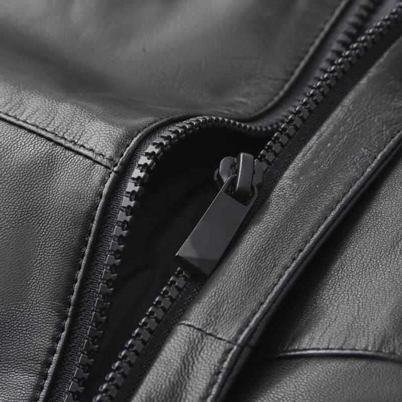 FIRS Men's Goose Down Lined Genuine Leather Jacket with Mink Collar