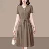 Vestido de Verão Feminino de Manga Curta e Cor Sólida da Moda, Ajuste Slim, Cobre a Cintura e a Barriga, Elegante