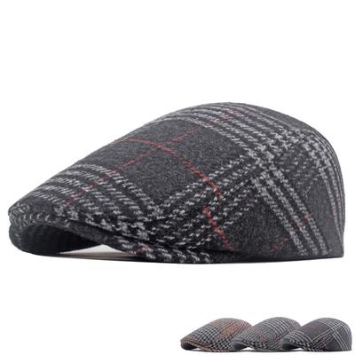 Herbst Winter Wolle Baskenmütze Herren British Forward Cap Plaid Cap Newsboy Cap